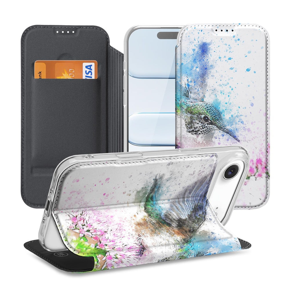 Apple iPhone Air Book Wallet Case Vogel design voorkant zijaanzicht