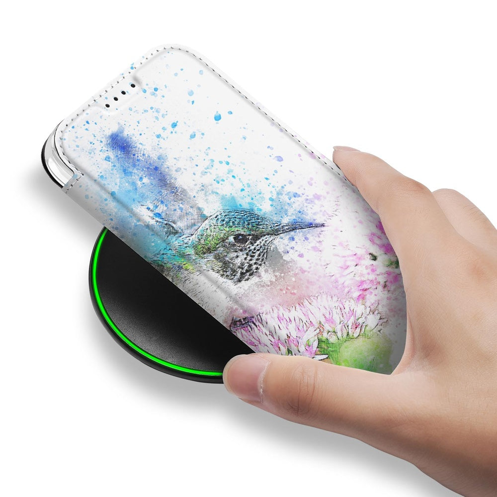 Apple iPhone Air Book Wallet Case Vogel design hand aanzicht