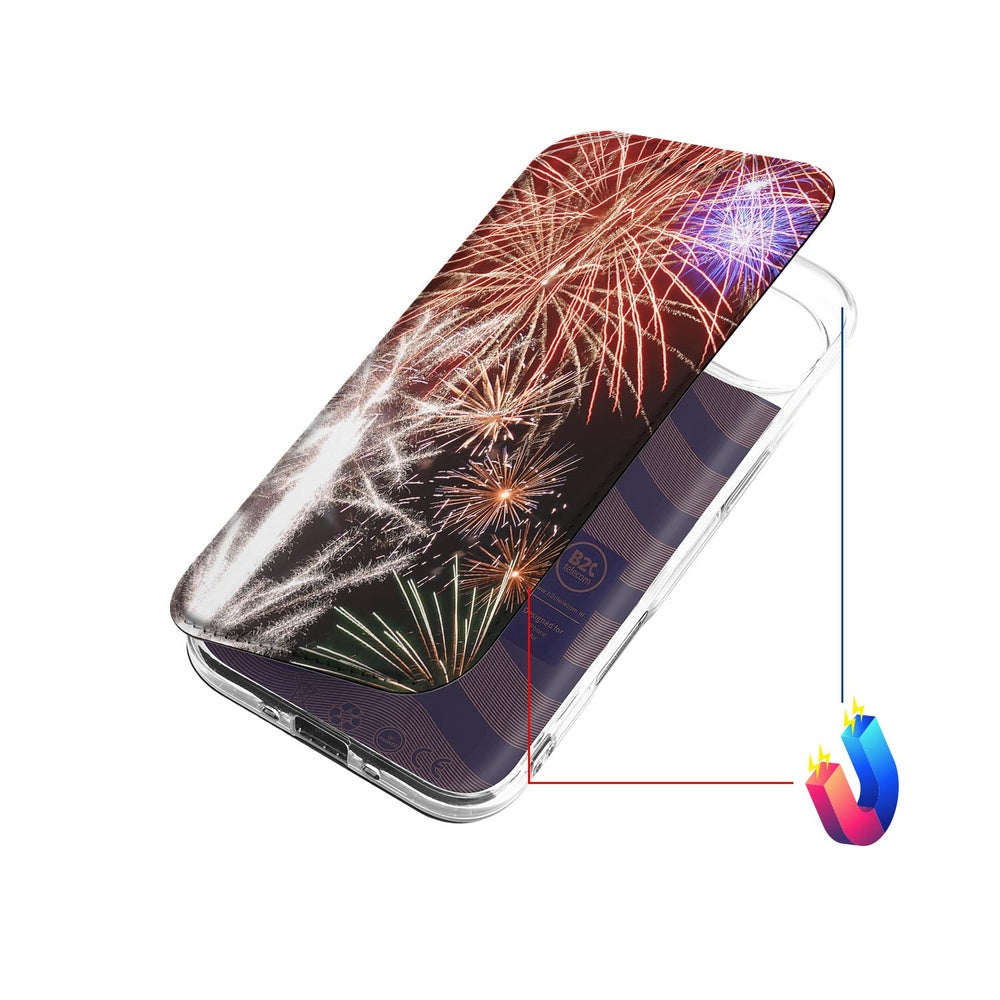 Apple iPhone Air Flip Style Cover Vuurwerk hoesje vuurwerkprint kleurrijk zijaanzicht