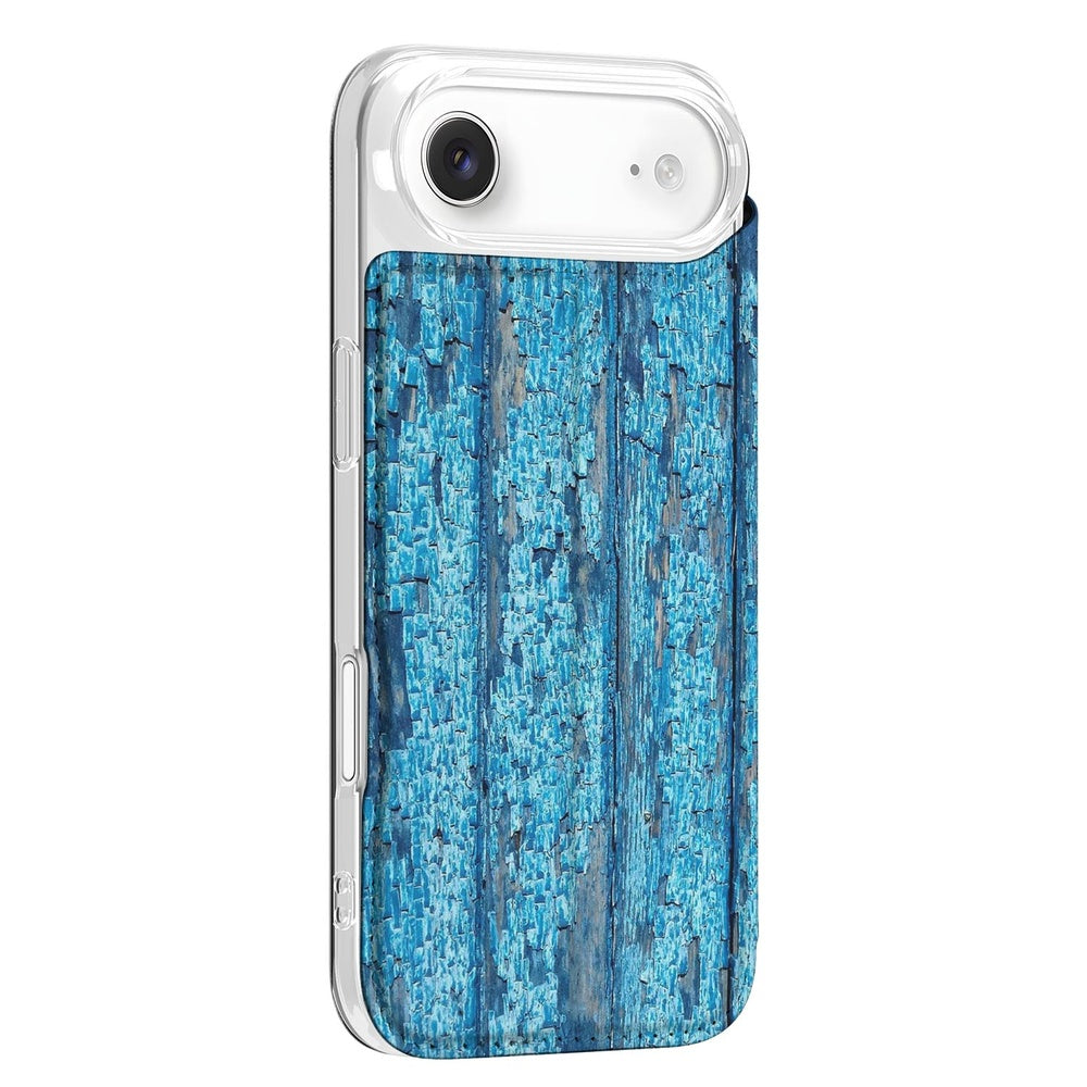 iPhone Air Book Wallet Case Wood Blue hoesje blauw hout aanzicht