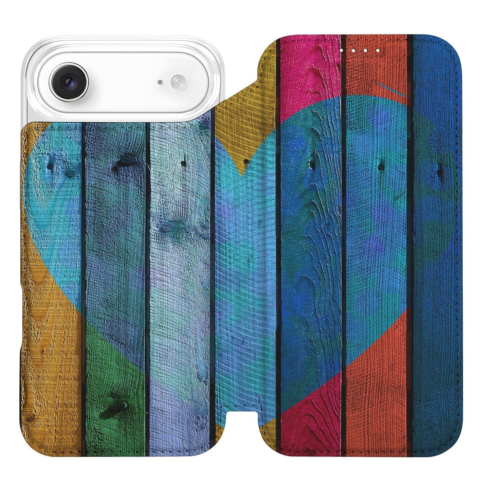 Apple iPhone Air Flip Style Cover Wood Heart houtmotief patroon aanzicht