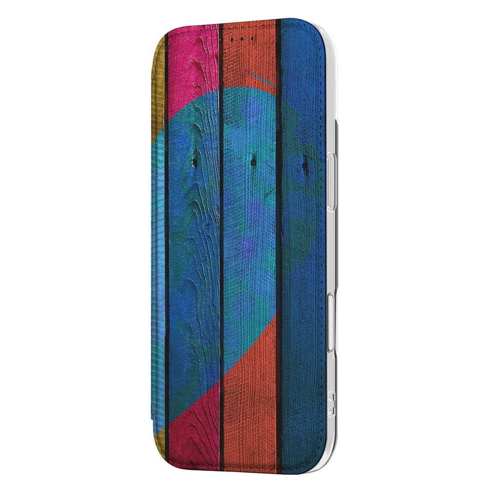 Apple iPhone Air Flip Style Cover Wood Heart zijaanzicht kleurrijk houten patroon