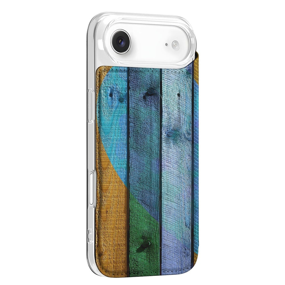 Apple iPhone Air Flip Style Cover Wood Heart zijaanzicht houtmotief gekleurd