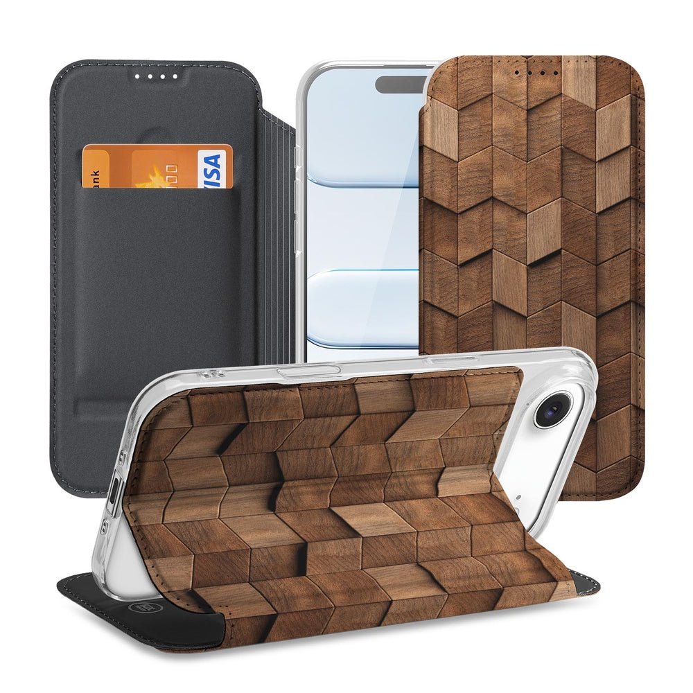 Apple iPhone Air Standcase Hoesje Wooden Cubes hoesje ontwerp aanzicht