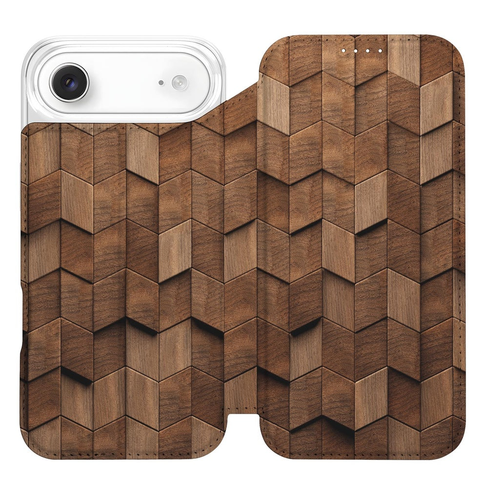 Apple iPhone Air Standcase Hoesje Wooden Cubes design naam aanzicht