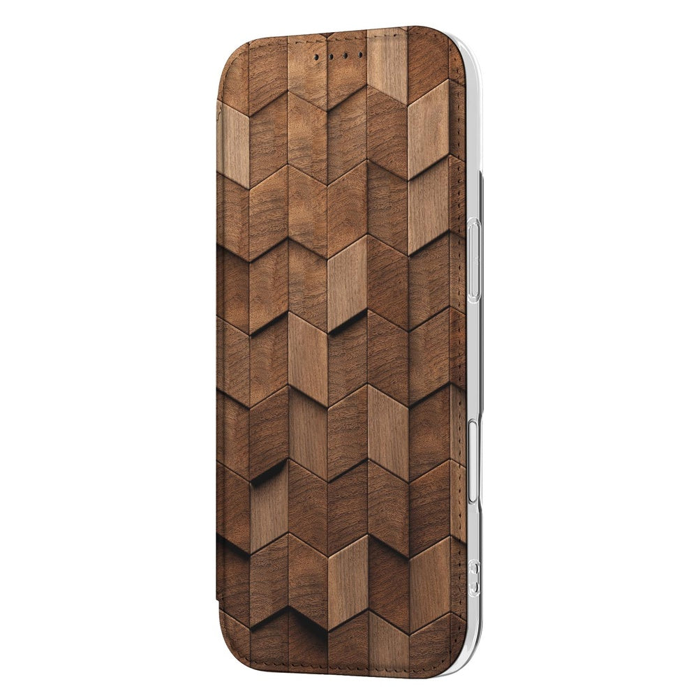 Apple iPhone Air Standcase Hoesje Wooden Cubes hoesje houtlook aanzicht