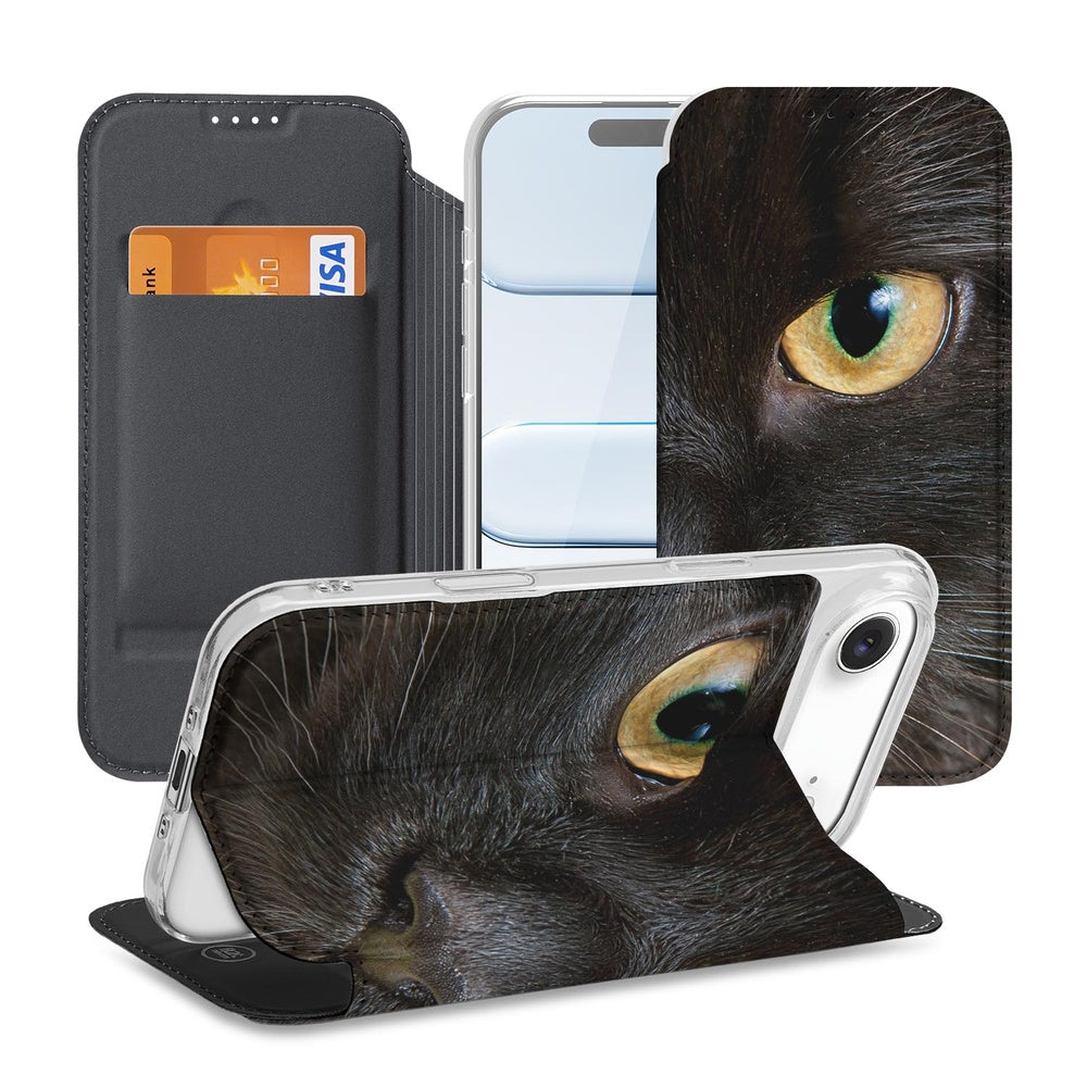 Apple iPhone Air Book Case Zwarte Kat standcase zwart kat aanzicht