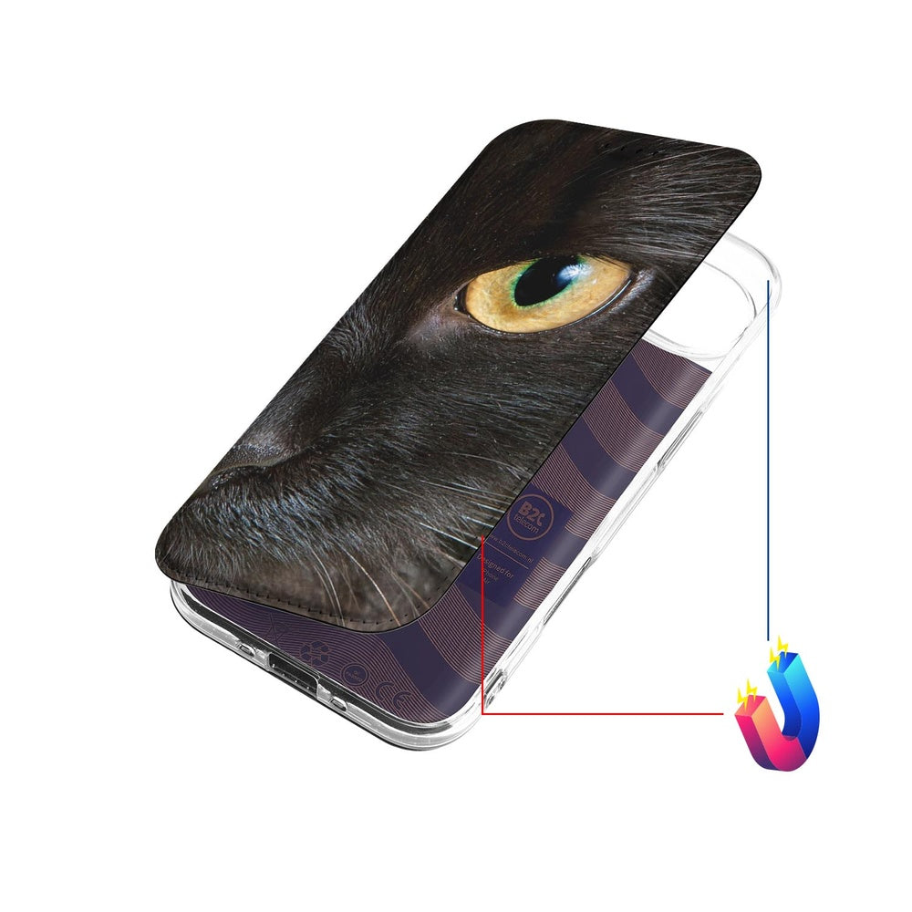 Apple iPhone Air Book Case Zwarte Kat hoesje zwart kat ontwerp aanzicht