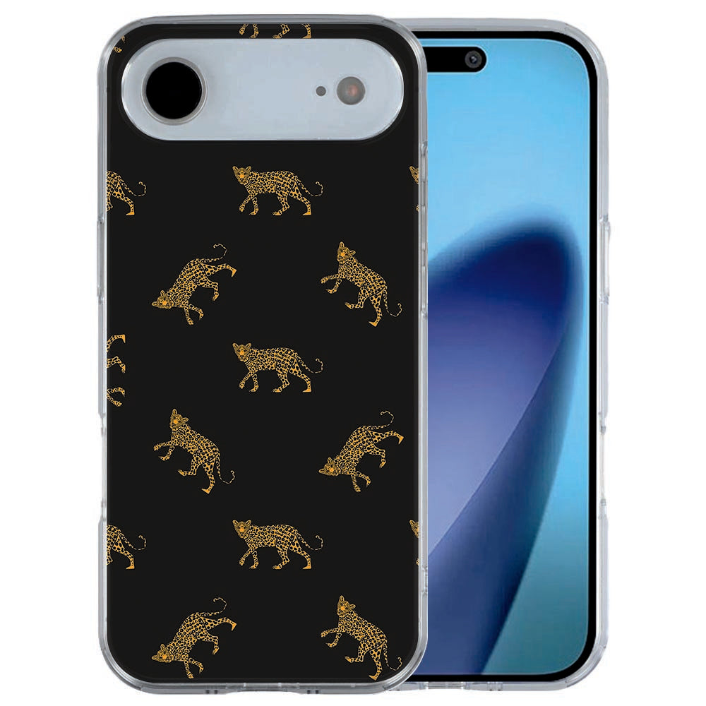 iPhone Air TPU hoesje met Leopards design op zwart met goud achterkant