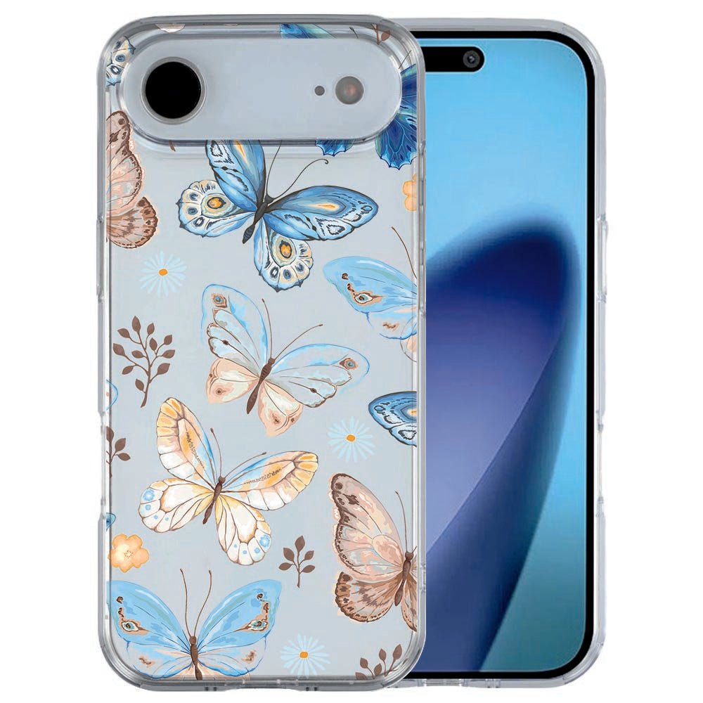iPhone Air TPU hoesje met Vlinder design op blauw, wit en bruin achterkant