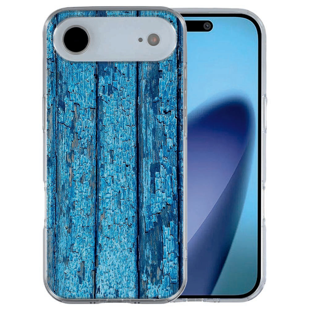 iPhone Air TPU hoesje met Wood Blue design op blauwgrijze houttinten achterkant