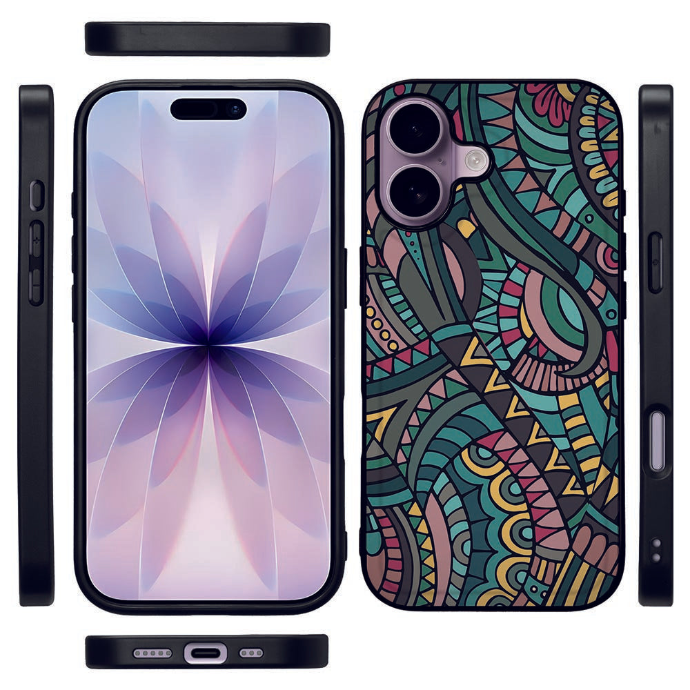 Apple iPhone 17 TPU Hoesje Aztec ontwerp zijaanzicht kleurrijk