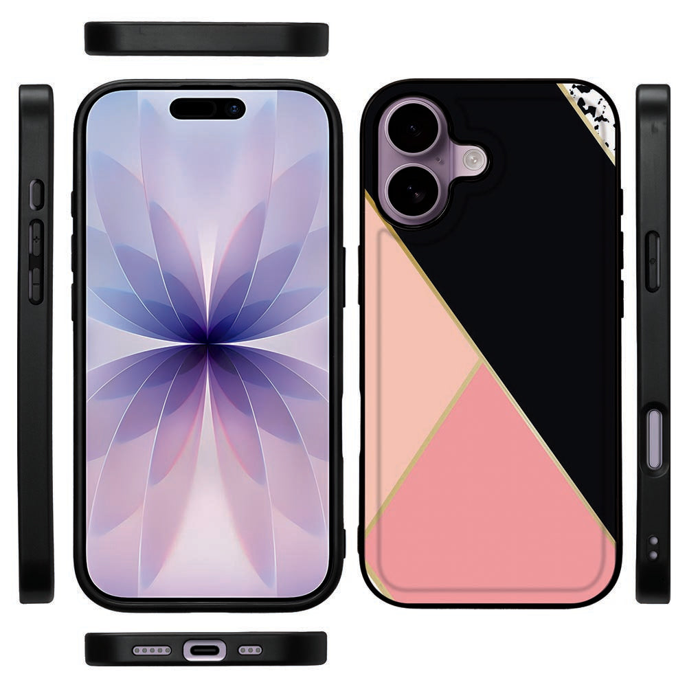 Backcover Apple iPhone 17 Black Pink Shapes hoesje geometrisch patroon vooraan zijaanzicht