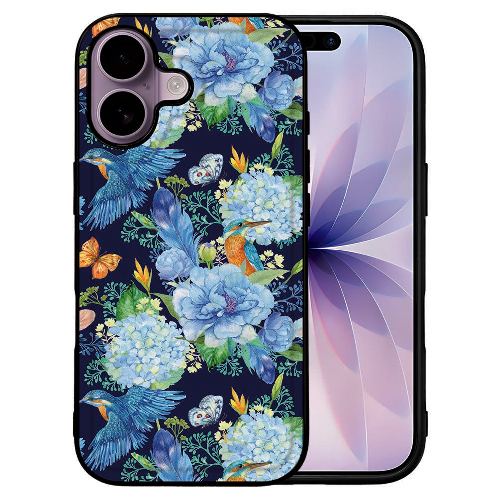 Telefoonhoesje Apple iPhone 17 IJsvogel bloemen vogeltjes aanzicht