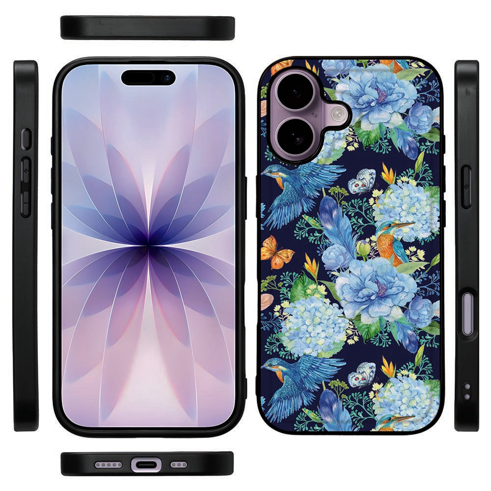 Telefoonhoesje Apple iPhone 17 IJsvogel design bloem en ijsvogel aanzicht