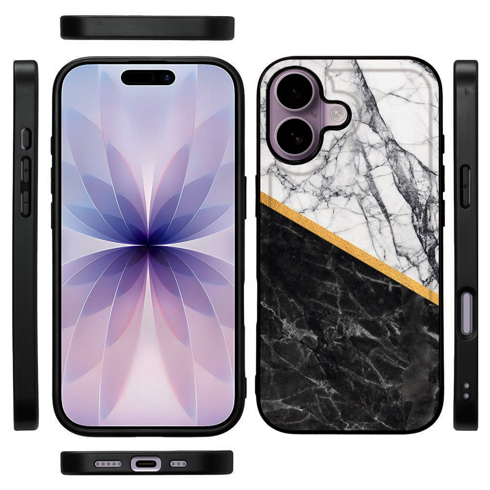Apple iPhone 17 TPU Hoesje Marble White Black voorkant achterkant zijkanten