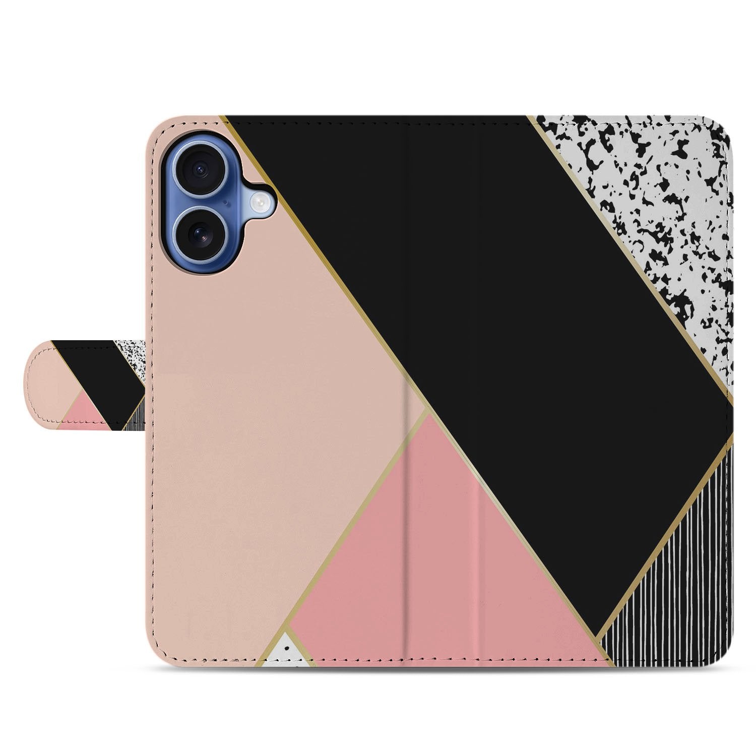 Abstract Black Pink Shapes Hoesje Voor iPhone 17 Book Case design zwart roze geometrisch aanzicht