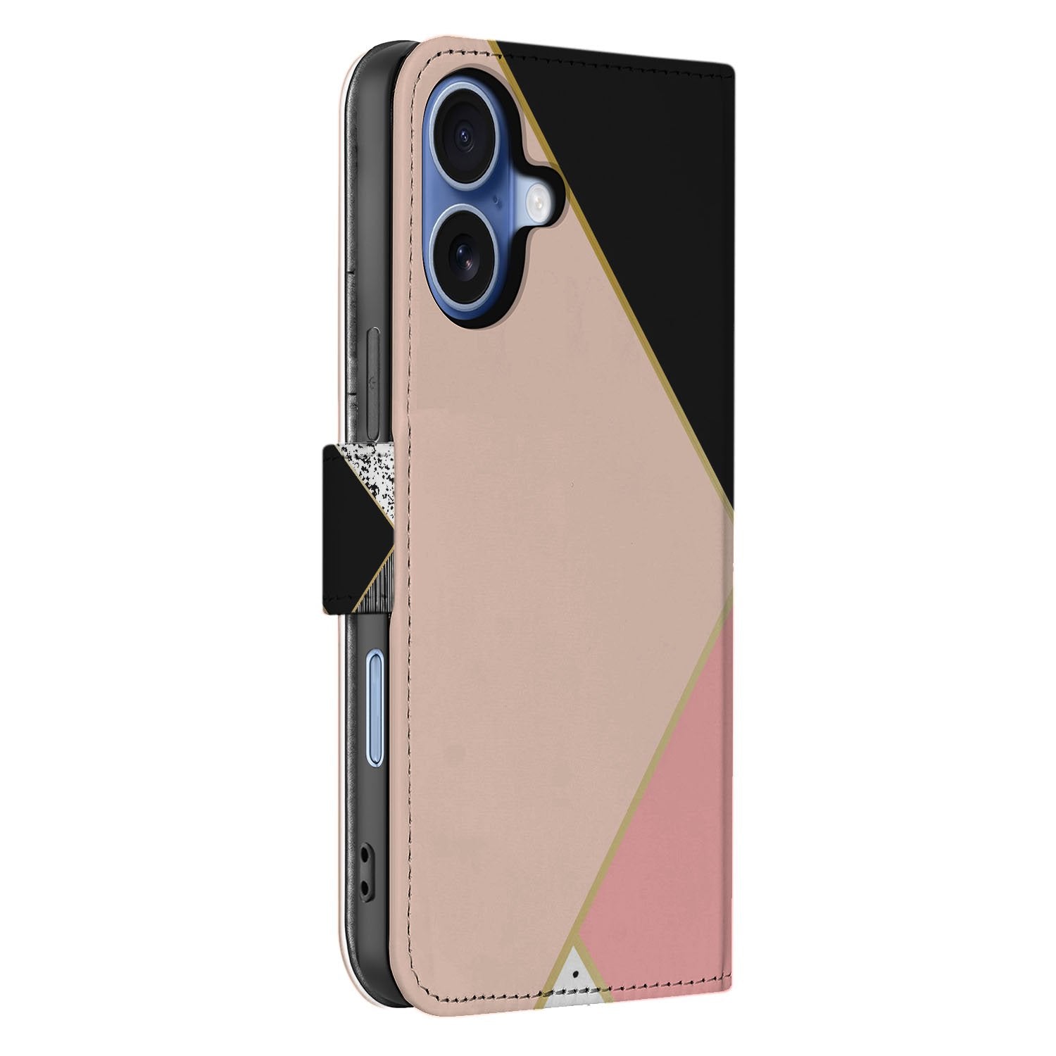 Abstract Black Pink Shapes Hoesje Voor iPhone 17 Book Case zwart roze geometrisch zijaanzicht