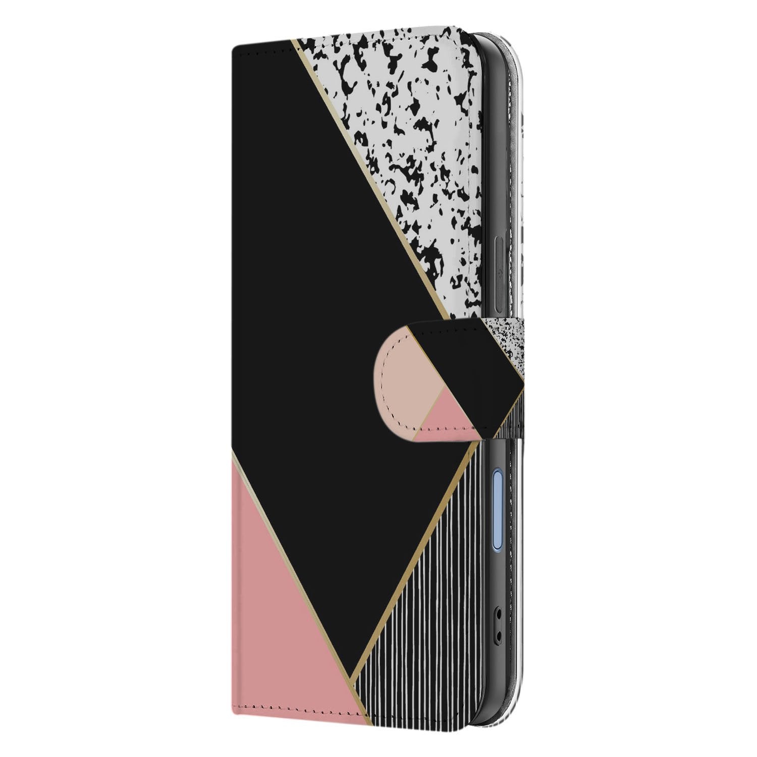 Abstract Black Pink Shapes Hoesje Voor iPhone 17 Book Case zwart roze geometrisch design zijkant
