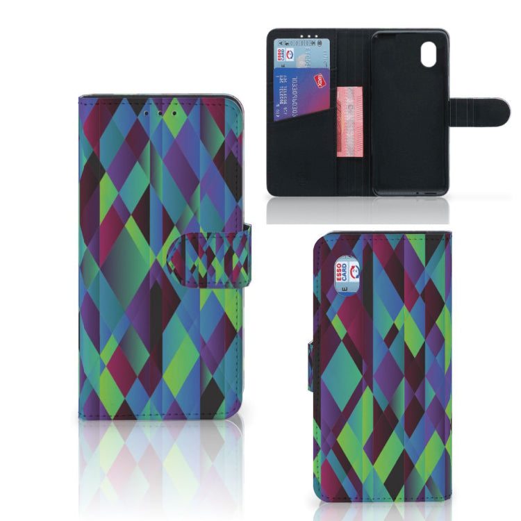 Alcatel 1B (2020) flip case Abstract Green Blue met kaartvakken en magnetische sluit.