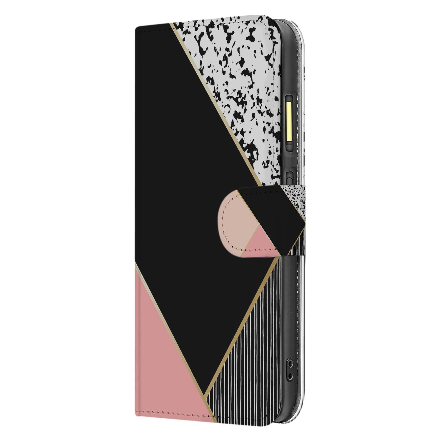 Abstracte Zwart Roze Met Pasjes Fairphone 6 Bookcase Hoesje zijkant geometrisch ontwerp