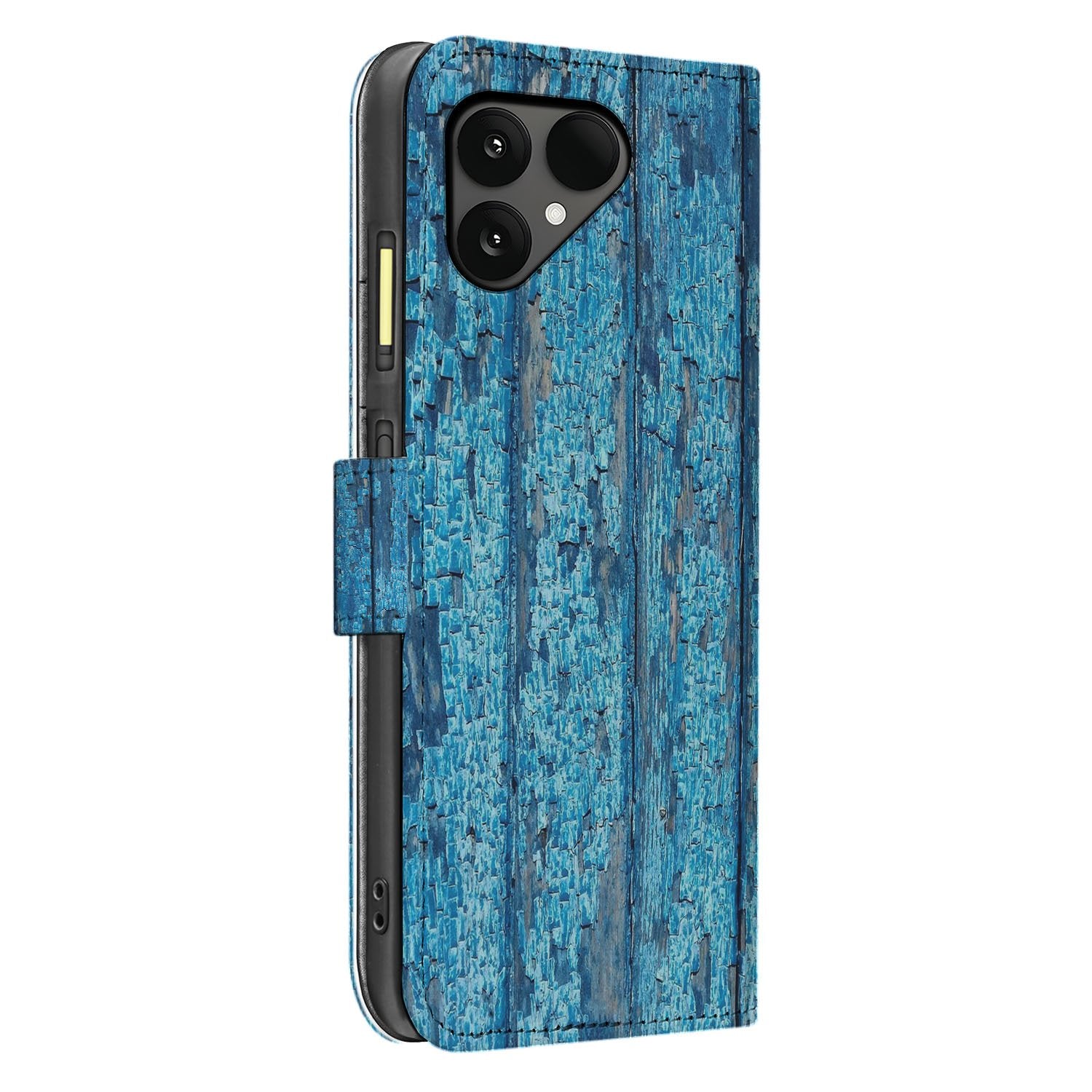 Afgebladderd Blauw Hout Met Pasjes Fairphone 6 Book Case zijkant