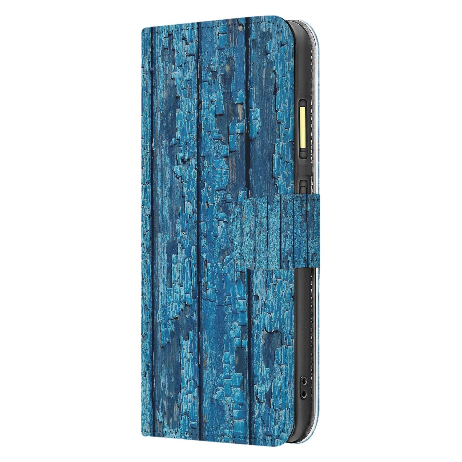 Afgebladderd Blauw Hout Met Pasjes Fairphone 6 Book Case zijaanzicht