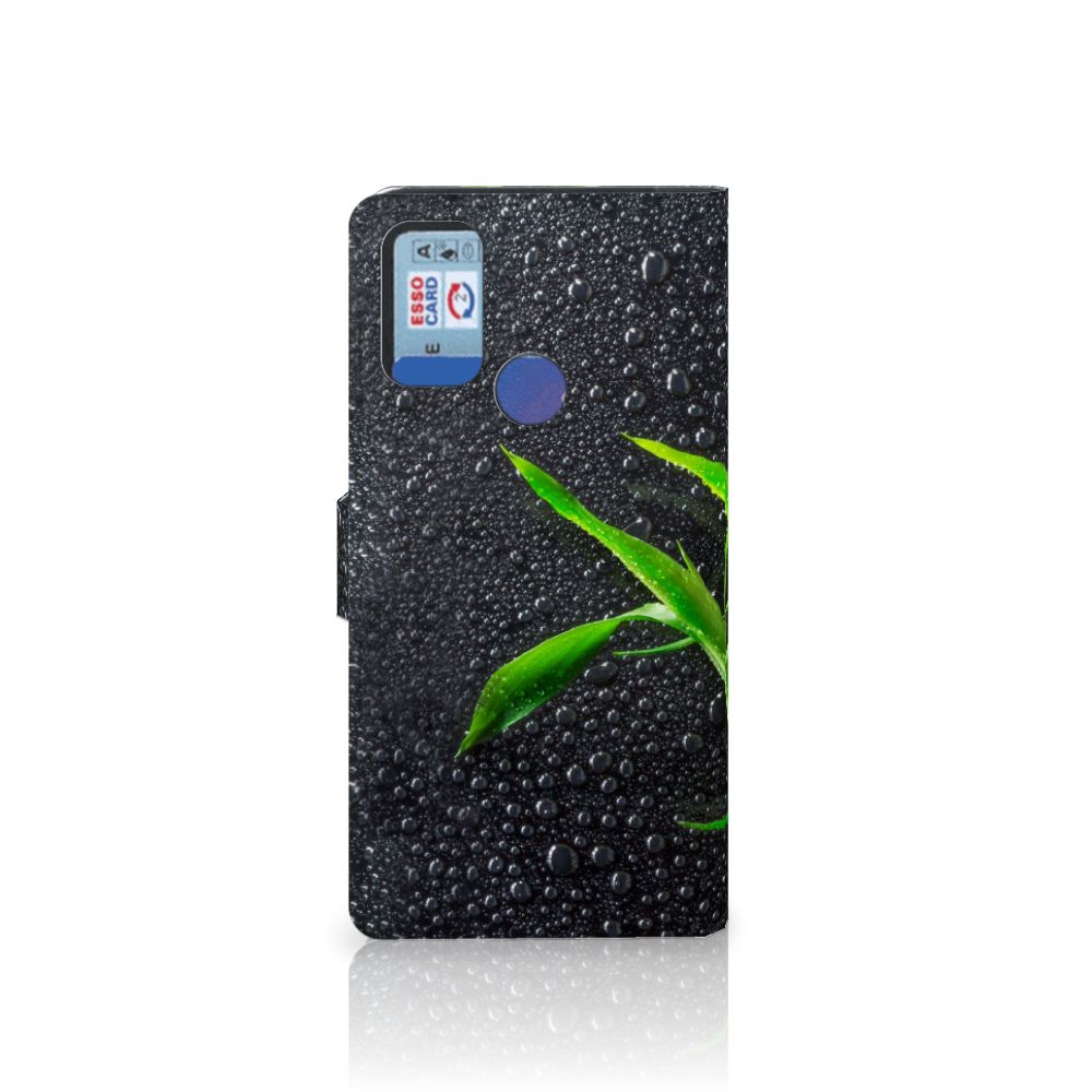 Alcatel 1S (2021) Hoesje Orchidee hoofdzijde met druppels en groenblad