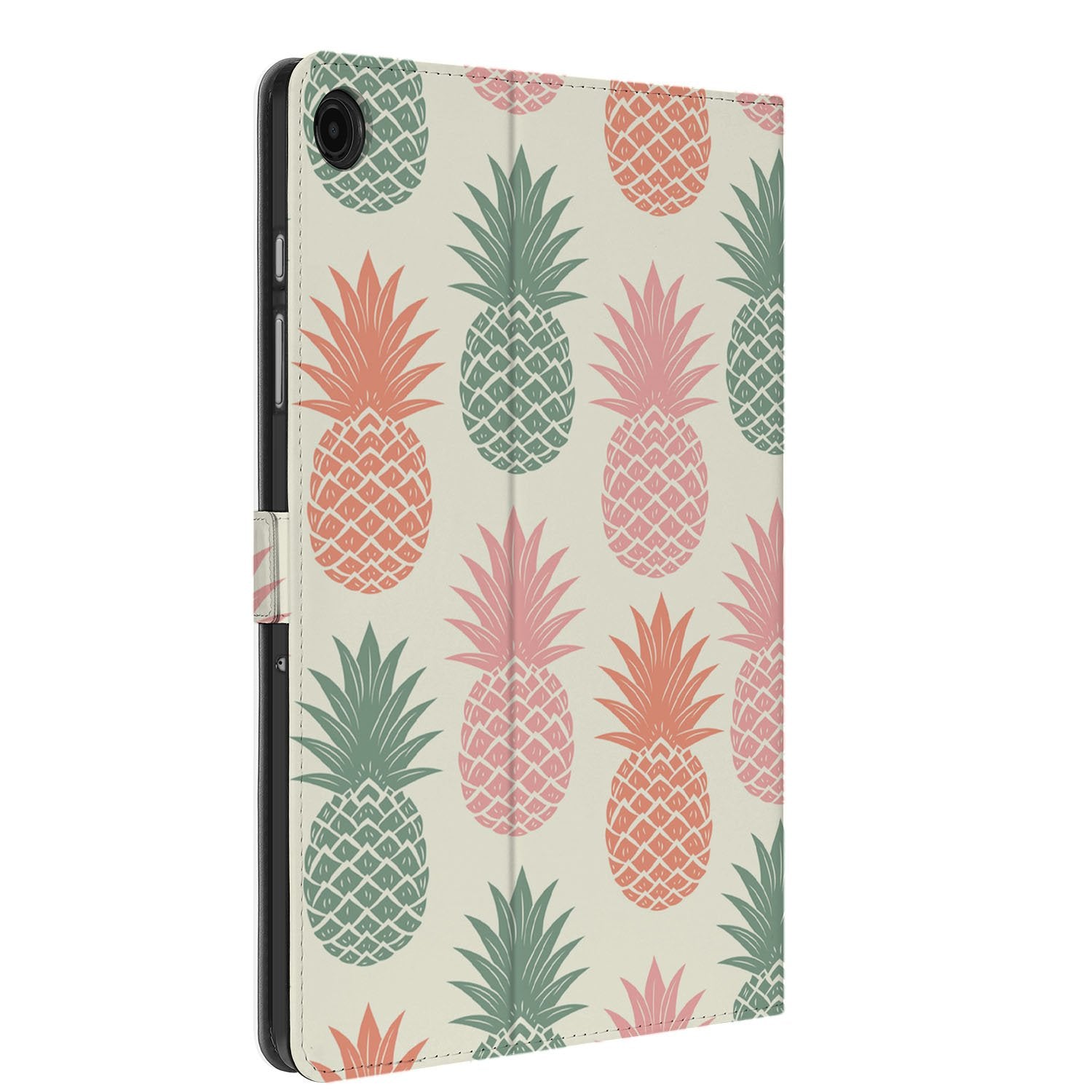 Ananas Book Case Hoesje met Standaard Samsung Galaxy Tab A11 Plus ananas design zij aanzicht