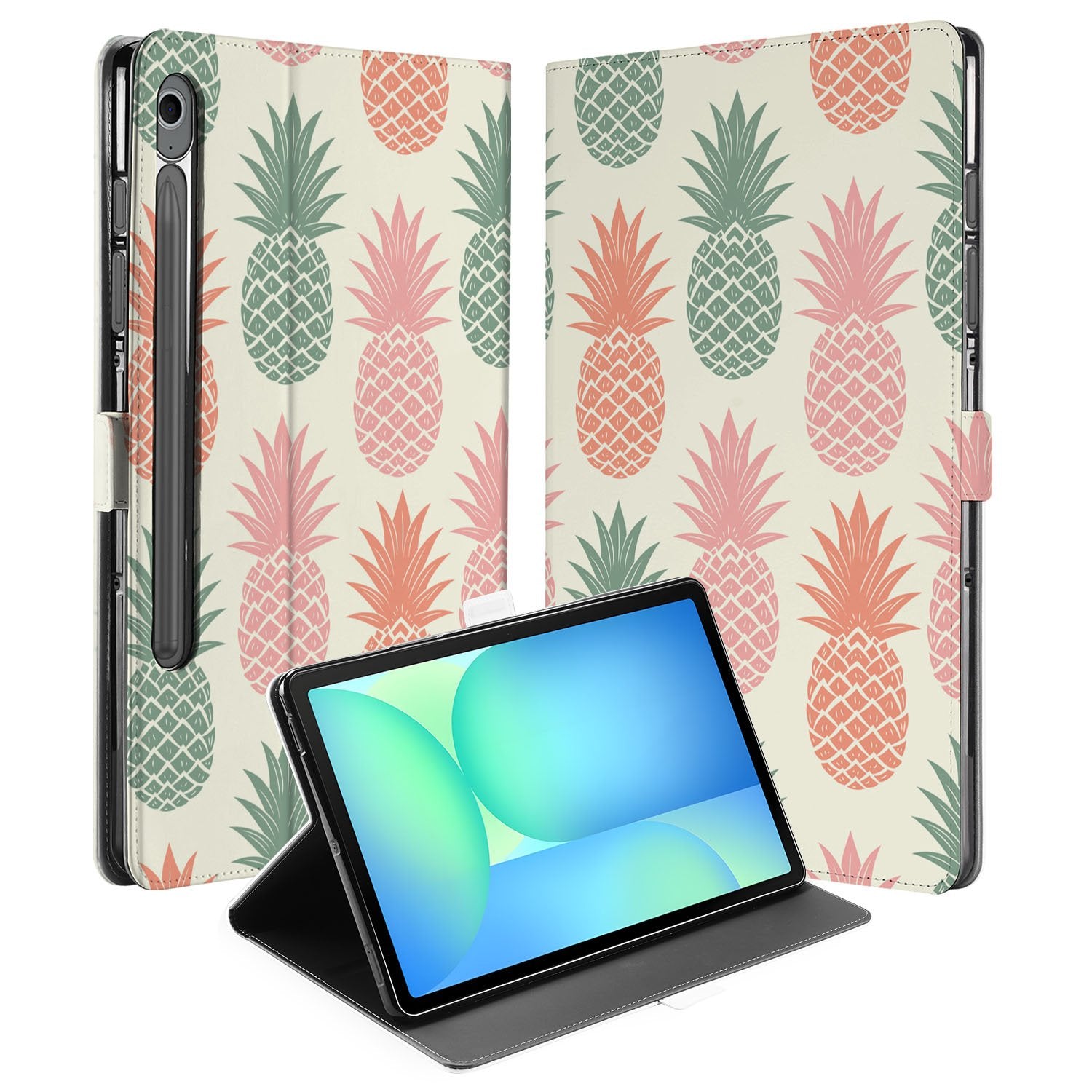 Ananas Book Case Hoesje met Standaard Samsung Galaxy Tab S10 FE | Tab S9 FE tablet hoesje ananas design voorkant