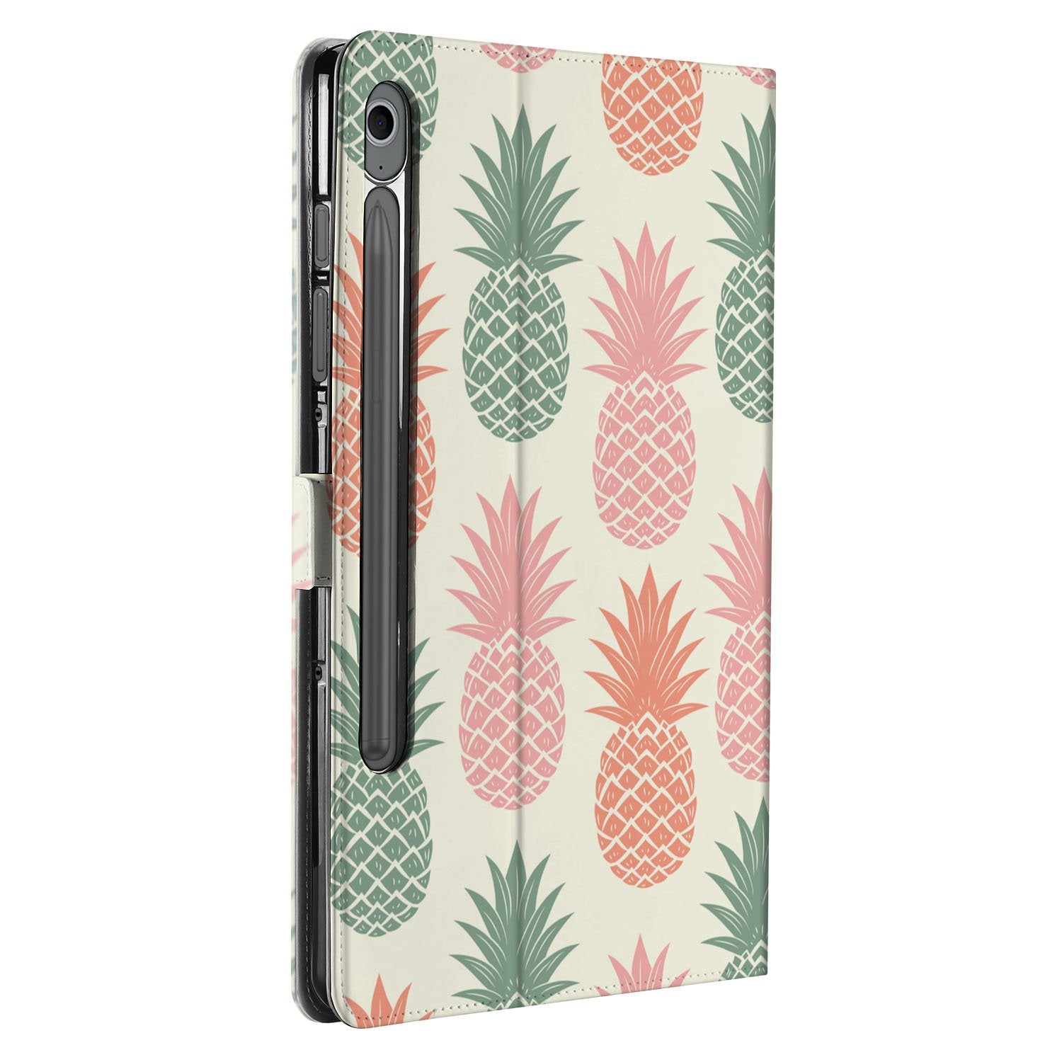 Ananas Book Case Hoesje met Standaard Samsung Galaxy Tab S10 FE | Tab S9 FE tablet hoesje ananas patroon aanzicht