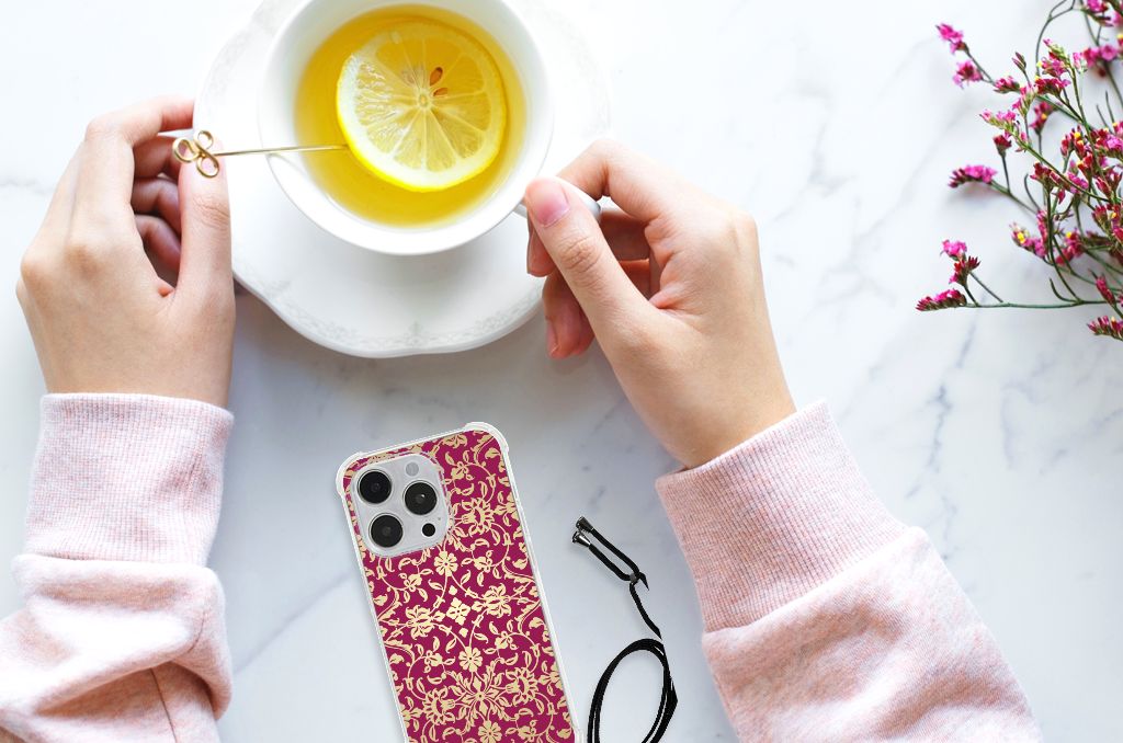 Anti Shock Case iPhone 14 Pro Barok Pink top view hand tea