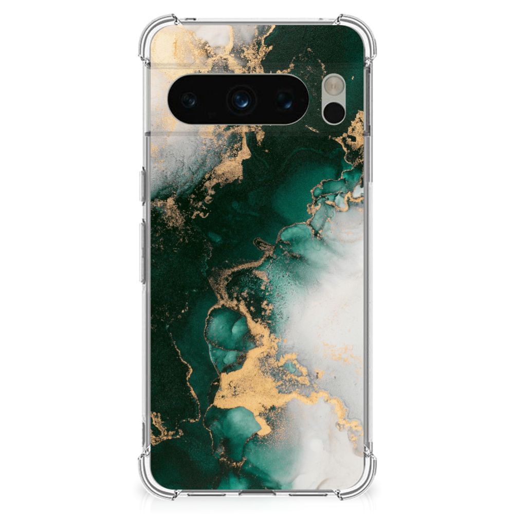 Google Pixel 8 Pro Anti-Shock Hoesje Marmer Groen Vooraanzicht.