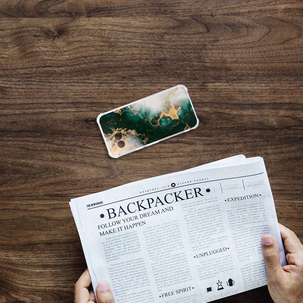 Google Pixel 8A Anti-Shock Hoesje Marmer Groen bovenaanzicht