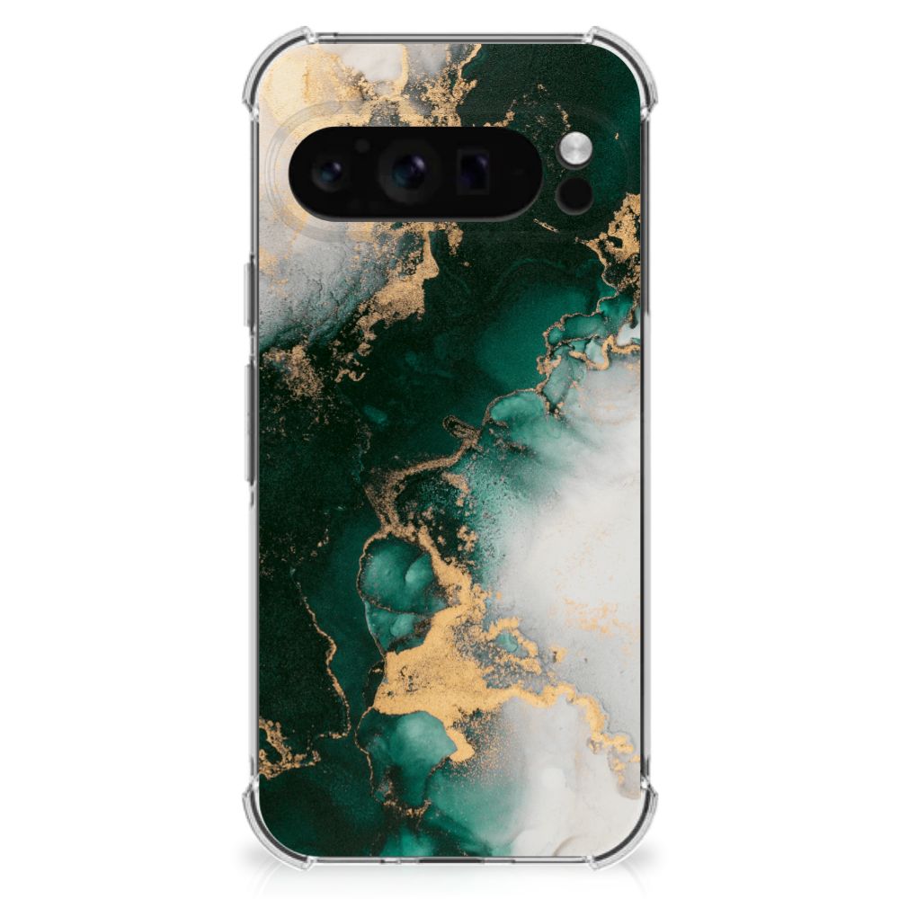 Google Pixel 9 Pro XL Anti-Shock Hoesje Marmer Groen achterkant
