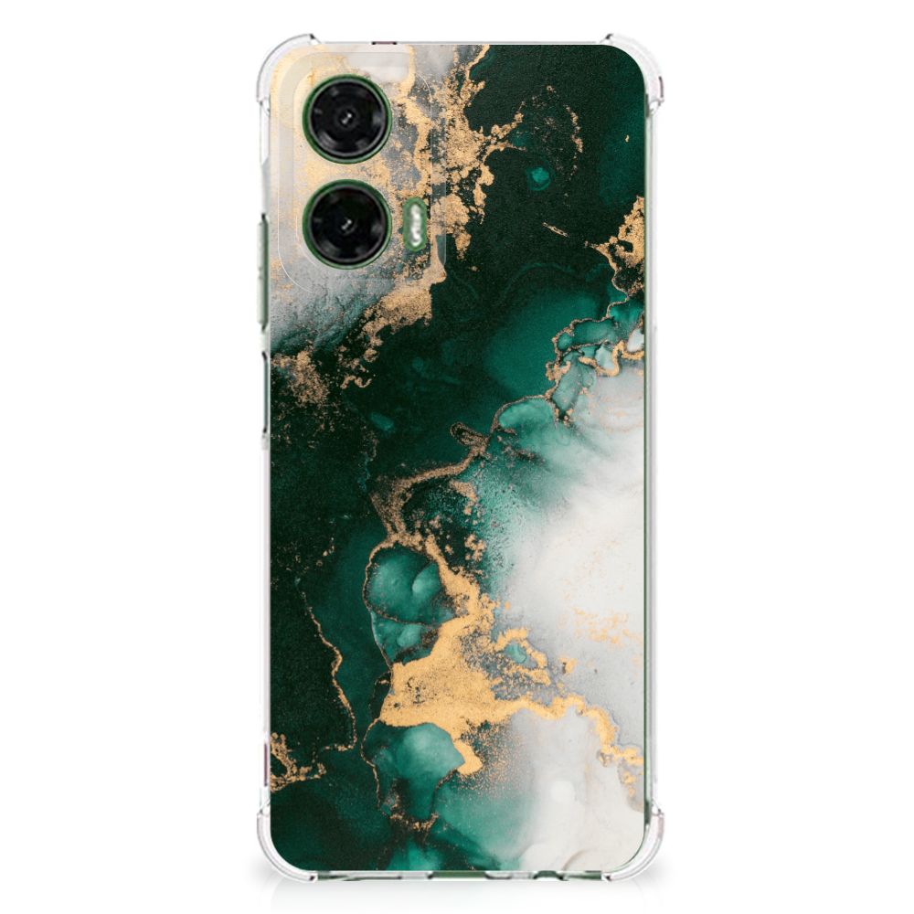Motorola Moto G35 Anti-Shock Hoesje Marmer Groen Achteraanzicht