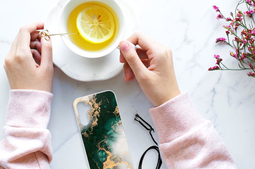 Samsung Galaxy A14 5G Anti-Shock Hoesje Marmer Groen bovenaanzicht