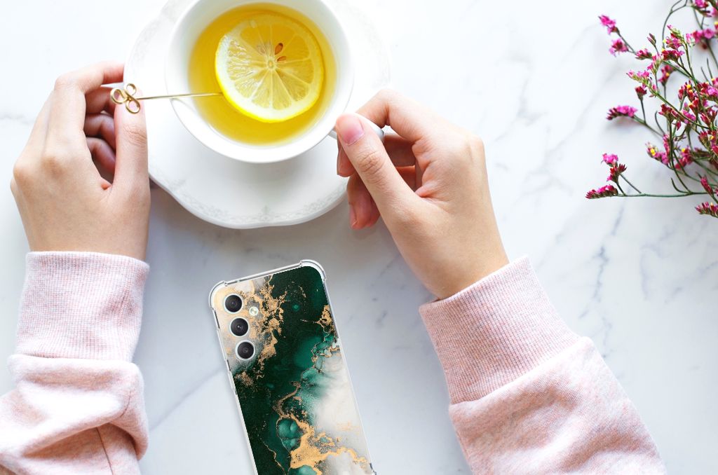 Samsung Galaxy S23 FE Anti-Shock Hoesje Marmer Groen bovenaanzicht