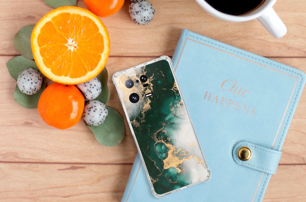 Xiaomi 13 Pro Anti-Shock Hoesje Marmer Groen bovenaanzicht