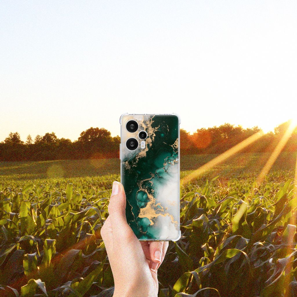 Xiaomi Poco F5 Anti-Shock Hoesje Marmer Groen handhouden zonsondergang