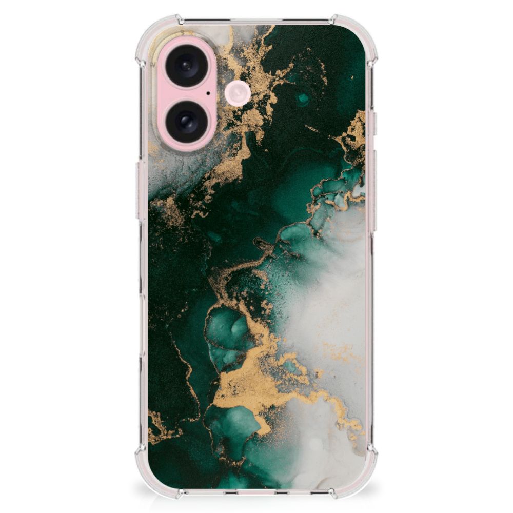 Apple iPhone 16 Anti-Shock Hoesje voor iPhone 16 Marmer Groen achterkant