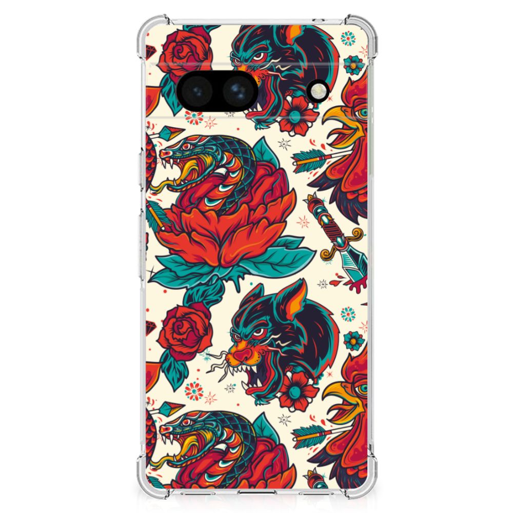 Google Pixel 7A Anti-shock Hoesje met foto Old Skool tattoo design vooraanzicht
