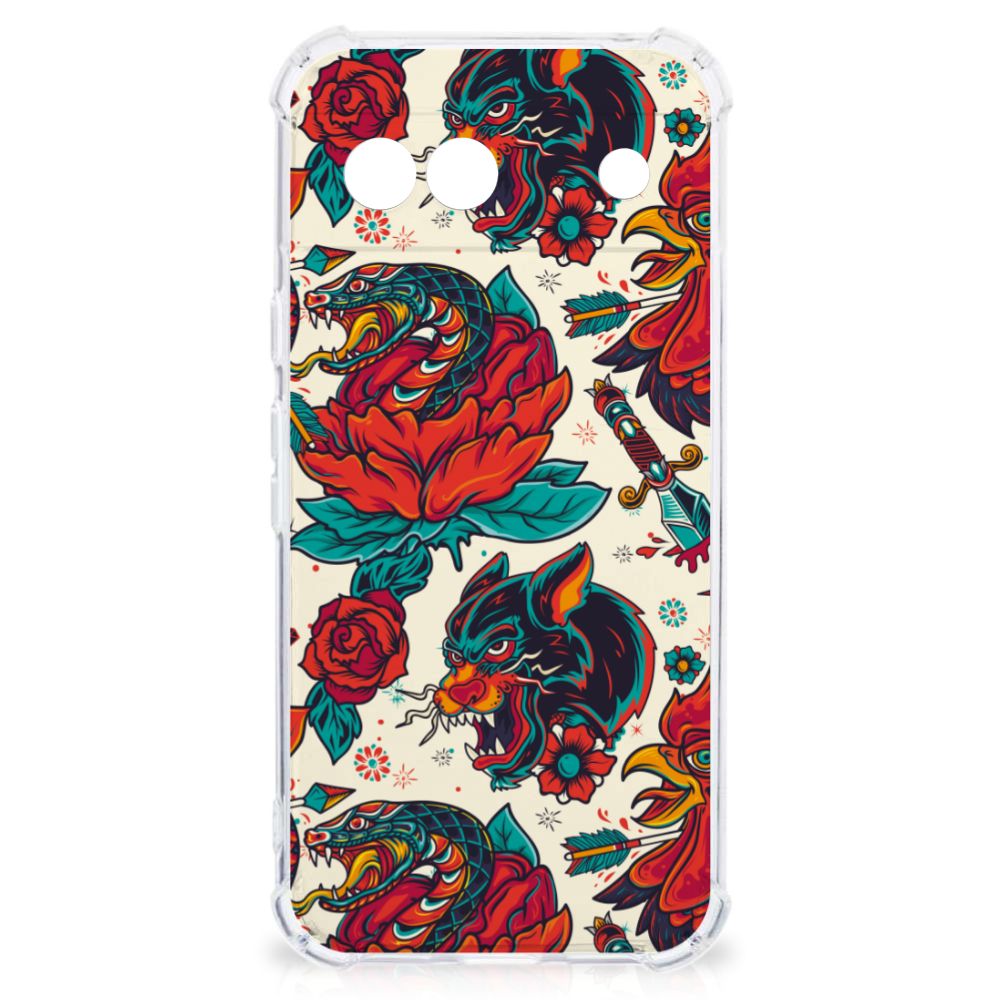 Google Pixel 8A Anti-shock Hoesje met foto Old Skool tatoeage design voorkant