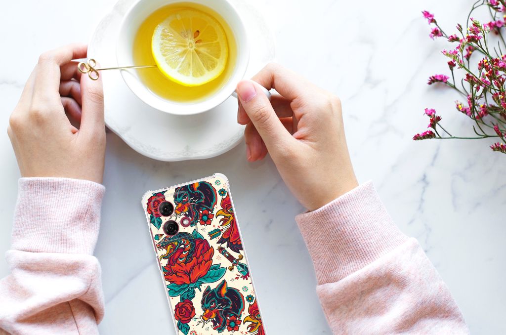 Motorola Moto G84 Anti-shock Hoesje met foto Old Skool design bovenaanzicht