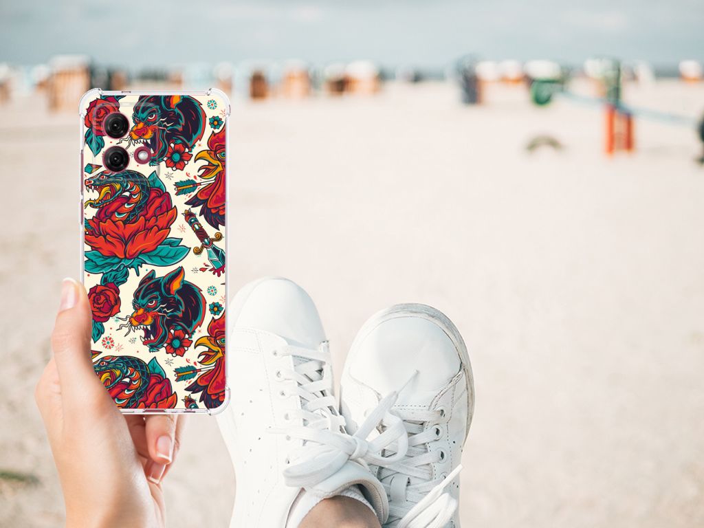 Motorola Moto G84 Anti-shock Hoesje met foto Old Skool vintage design aanzicht