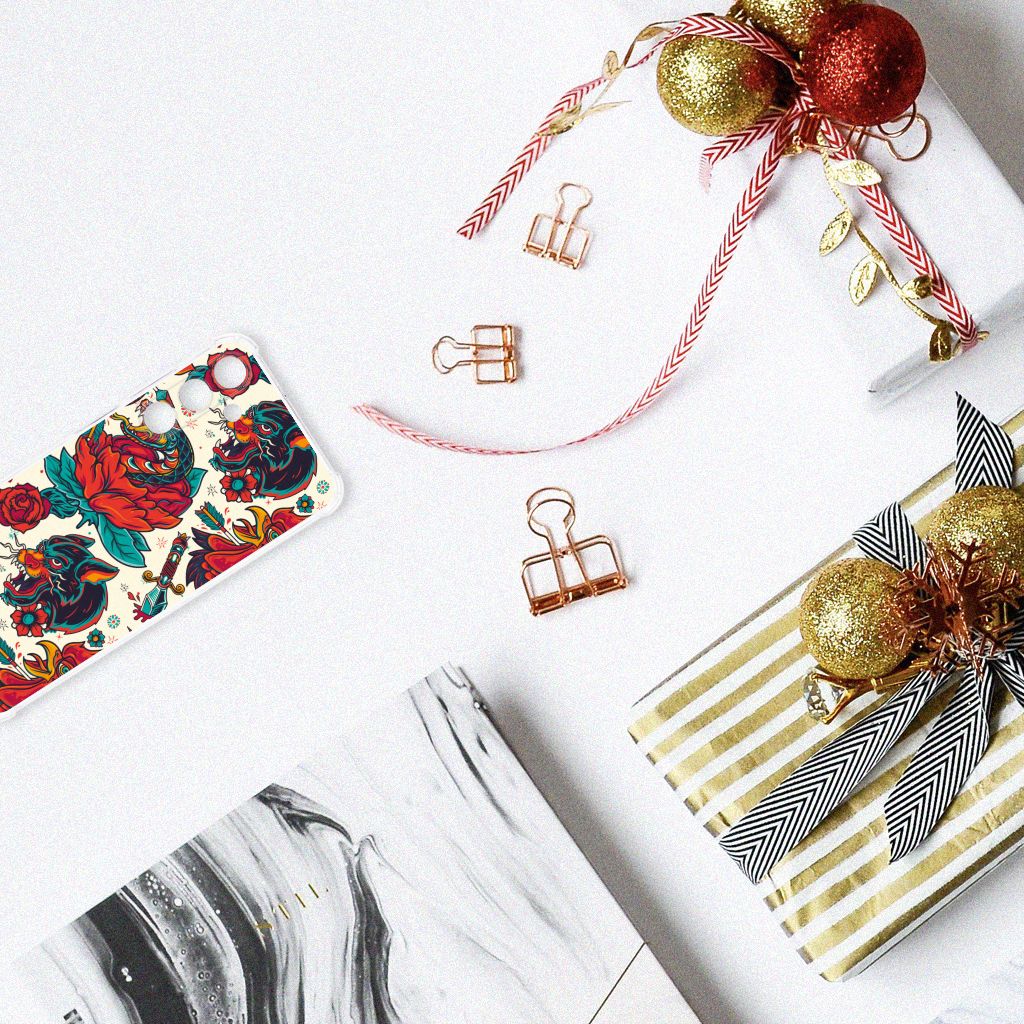 Samsung Galaxy A25 Anti-shock Hoesje met foto Old Skool bovenaanzicht met kerstdecoratie