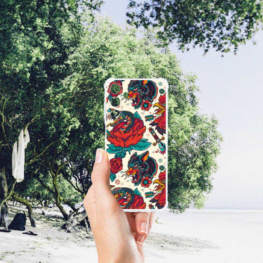 Samsung Galaxy A25 Anti-shock Hoesje met foto Old Skool tatoeage bloemen aanzicht