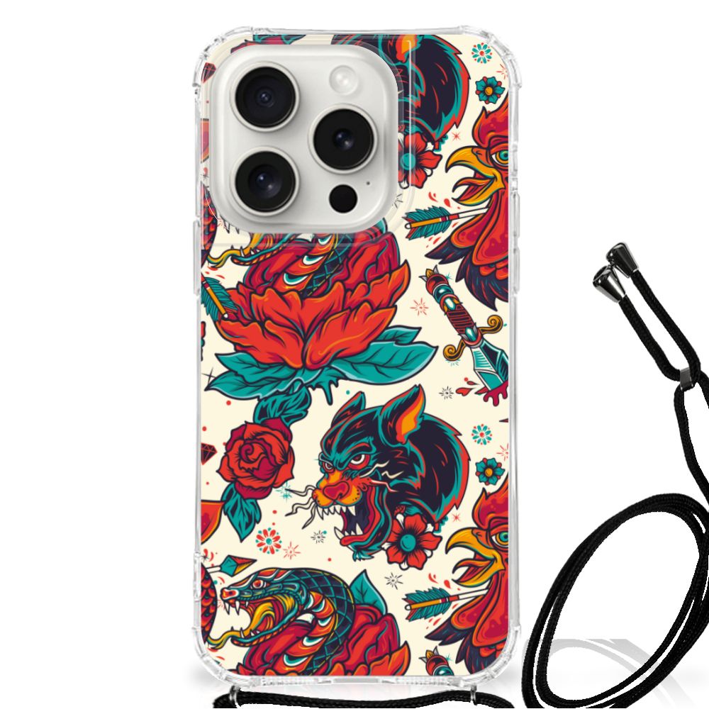 iPhone 15 Pro Anti-shock Hoesje met foto Old Skool tattoo design voorkant
