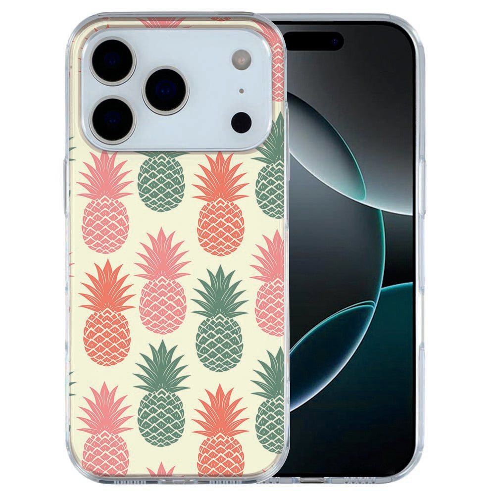 iPhone 17 Pro Max TPU hoesje met vrolijke ananas print op beige roze achtergrond