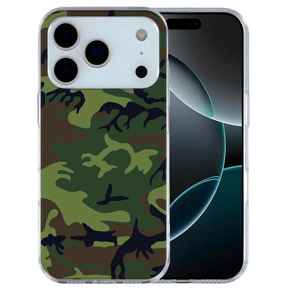 iPhone 17 Pro Max TPU hoesje met donker army camouflage print in groen en bruin